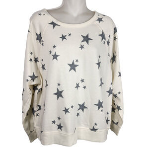 Grayson Threads Women Star Print Sweatshirt Medium Pullover Ivory Gray Celestial